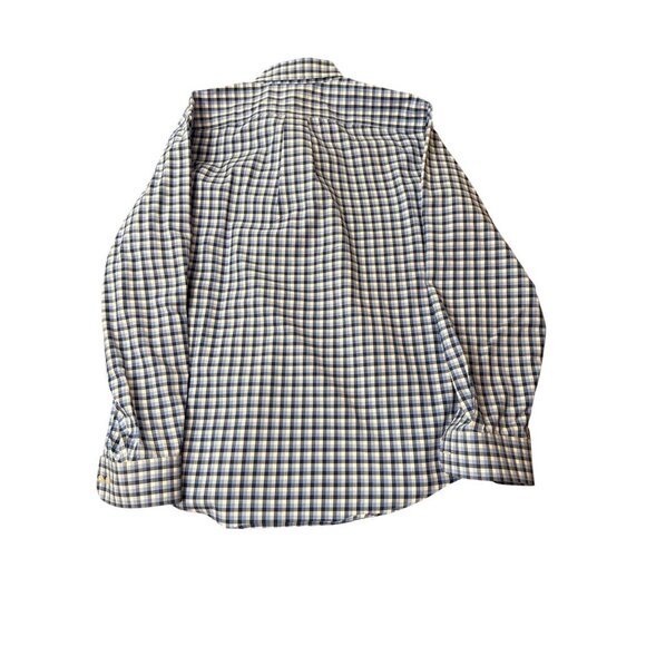 Lands End Mens No Iron Twill Blue & White Gingham Long Sleeve Button-Down Shirt - Picture 4 of 6